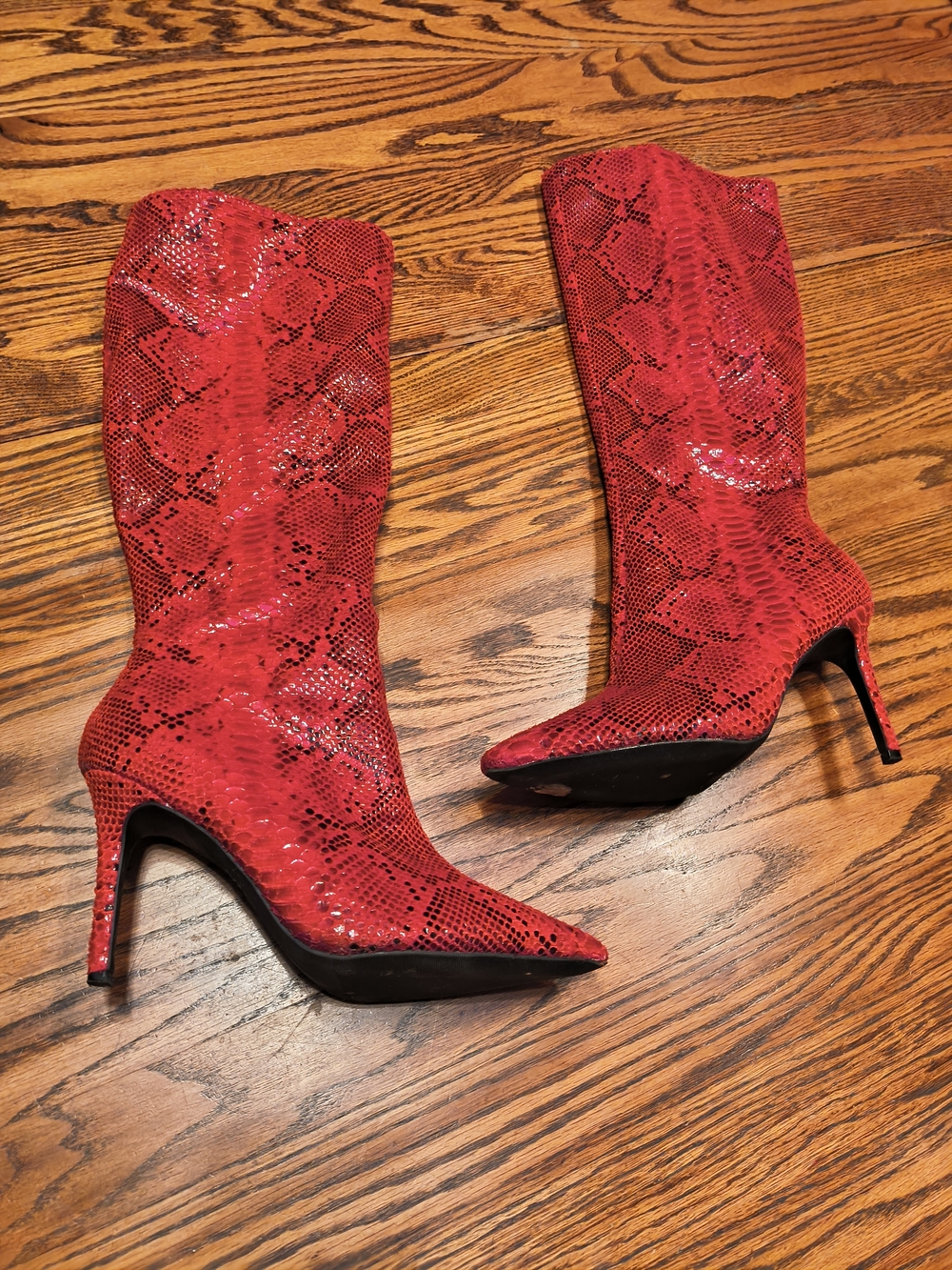 INC International Concepts Red Snake-Print Pointed Toe Stiletto Mid-Calf Boots